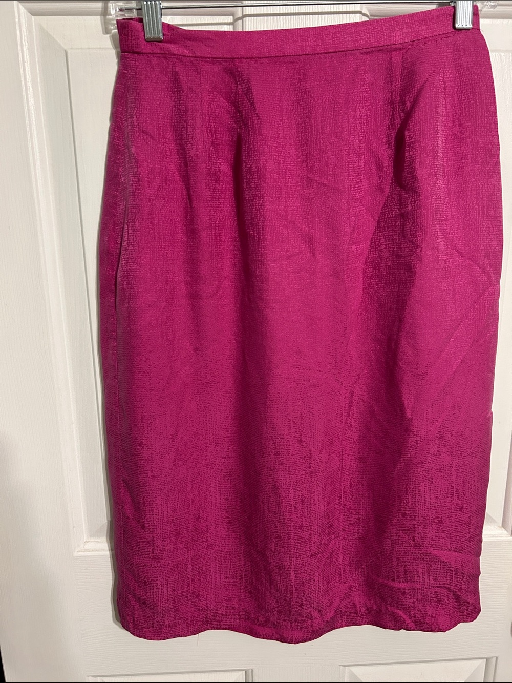 Vintage 90s Y2K Fuchsia Pink 100% Silk Pencil Midi Skirt Textured Petite 8P